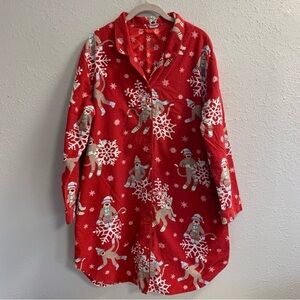 Nick & Nora Red Women’s Nightgown with Snowflake and Monkey Print XXL